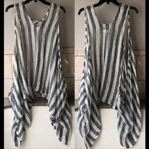 New Ivan Grundahl Copenhagen 100% linen lagenlook shark bite hem stripe tunic